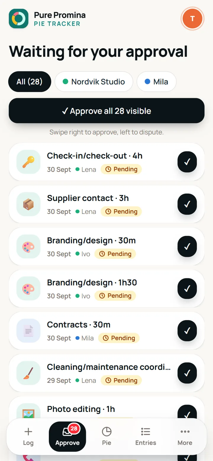 Pie Tracker: registraties goedkeuren met één veeg
