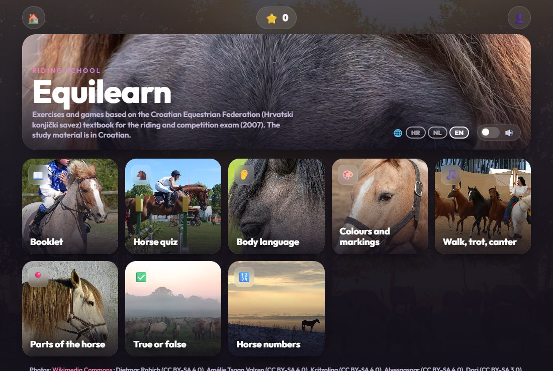 Equilearn: startscherm met fototegels