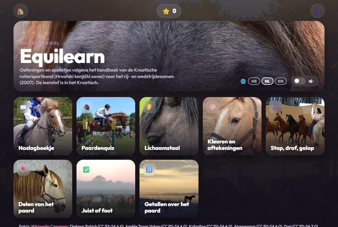 Equilearn: startscherm met fototegels