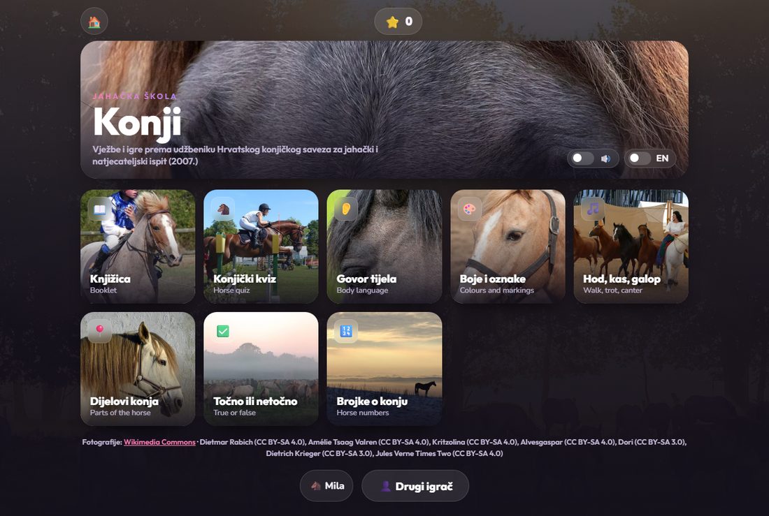 Konji: startscherm met fototegels
