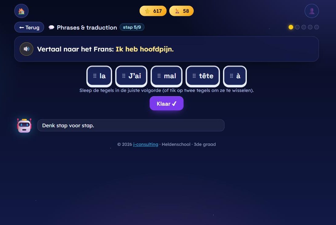 3de graad: Nederlandse zin naar het Frans vertalen door woordtegels te slepen